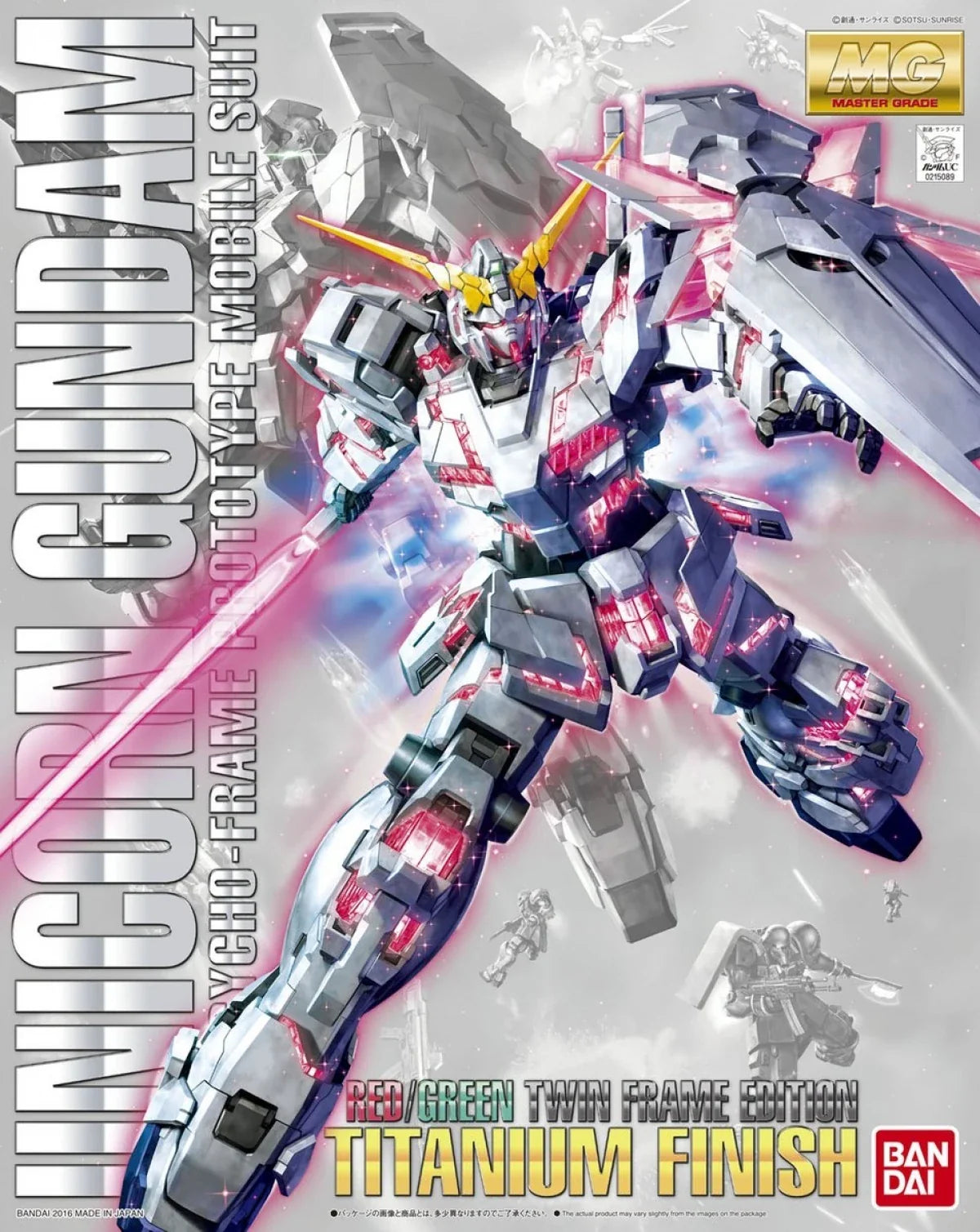 Gundam 1/100 MG Unicorn Gundam Red/Green Twin Frame Edition Ver Ka Titanium Finish Model Kit