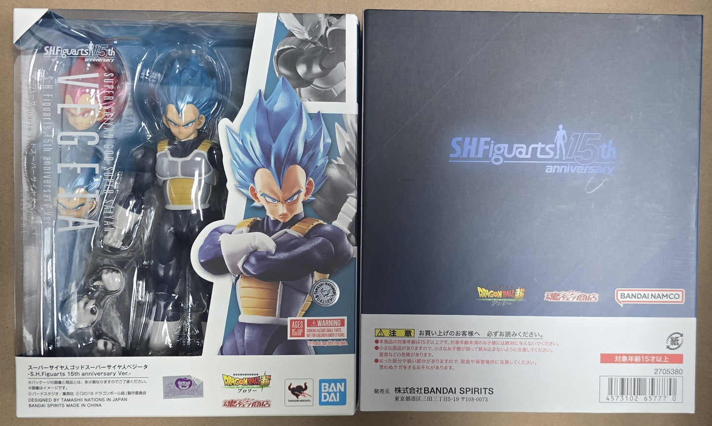 *Open Box* S.H. Figuarts Dragon Ball Z Super Saiyan God Super Saiyan Vegeta 15th Anniversary Ver. Action Figure